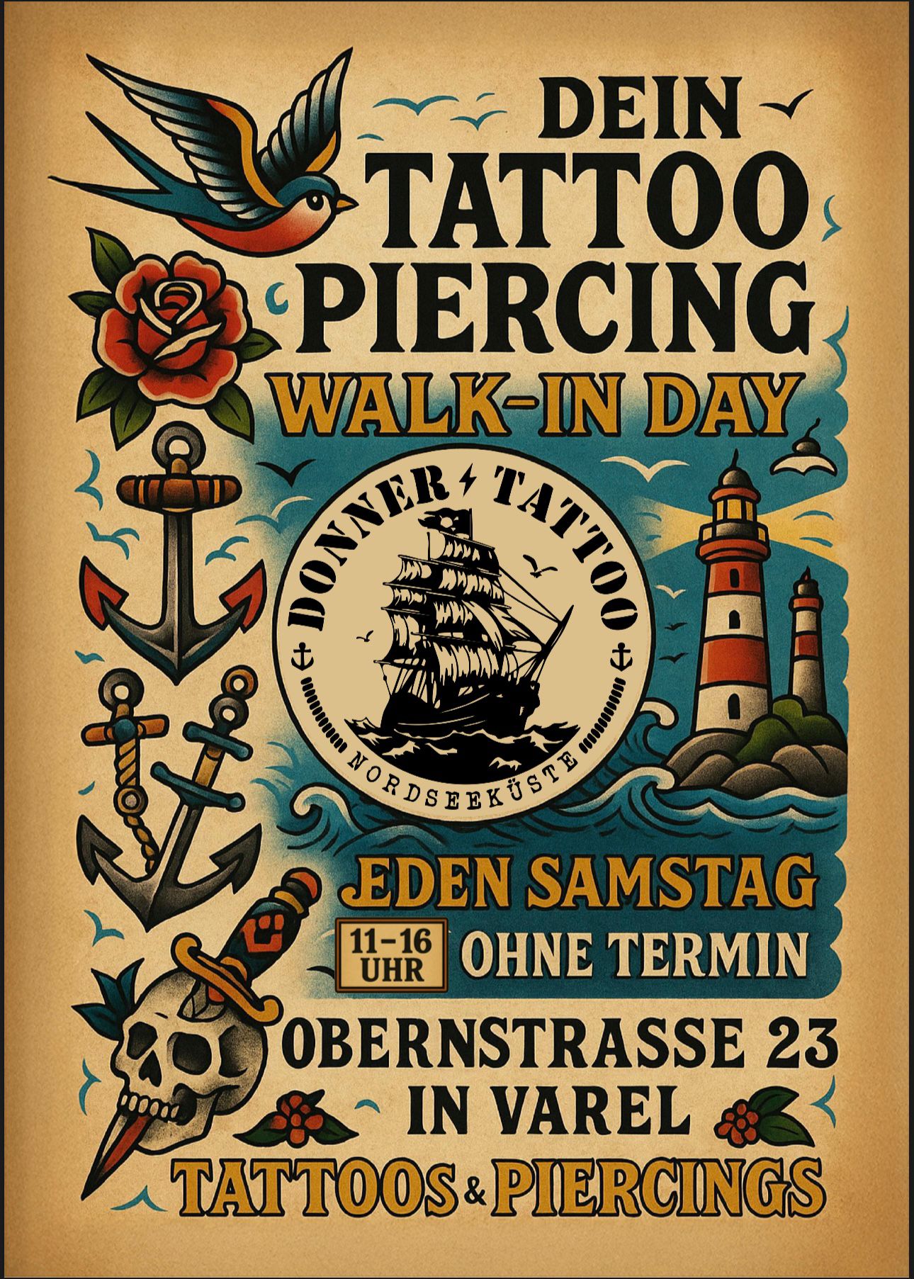Walk-in in Varel - Tattoos und Piercings ohne Termin